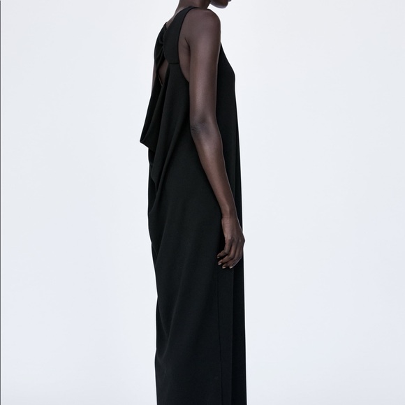 ZARA Long Pleated Dress Black - Picture 4 of 8